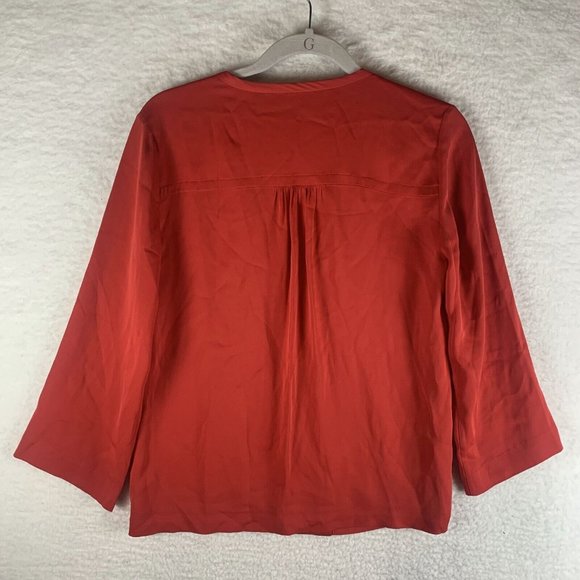 Diane von Furstenberg Silk Blouse‎ Womens 2 Red Tie Neck Long Sleeve 7647 - Picture 2 of 10